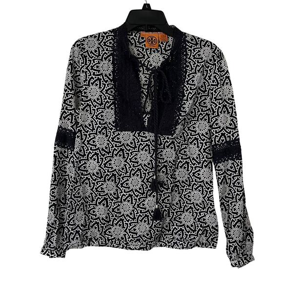 Tory Burch Boho Floral Lace Trim Top Long Sleeve Blouse Size 6 - Picture 10 of 10